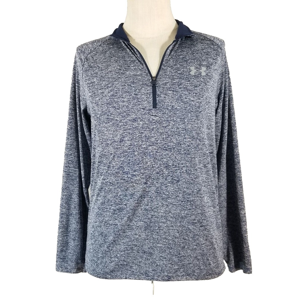 Under Armour Shirt Mens Medium Blue HeatGear 1/4 Zip Long Sleeve Pullover Active